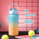 2000ML Large Capacity Water Bottle Straw Plastic Cup with Handle (Blue) Newly