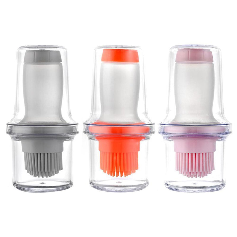 Portable Press Silicone Oil Bottle Brush Storage Cover Kitchen Tool(Grey*2)