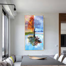 Frameless Oil Paint By Numbers Four Seasons Tree DIY Canvas Picture Craft