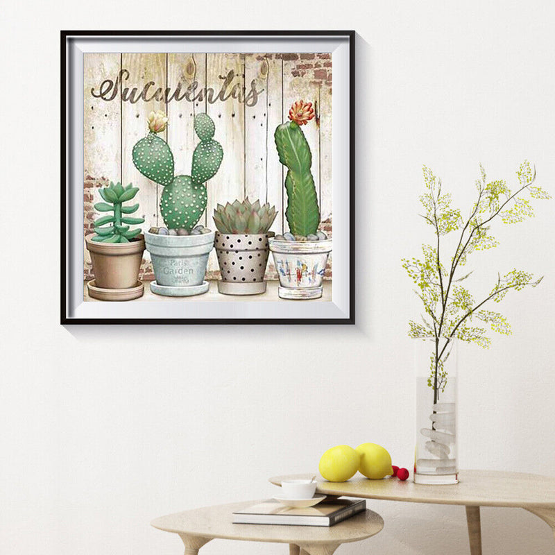 DIY Cute Cactus Mosaic Full Round Diamond Drawing Handmade Rhinestone Craft Gift