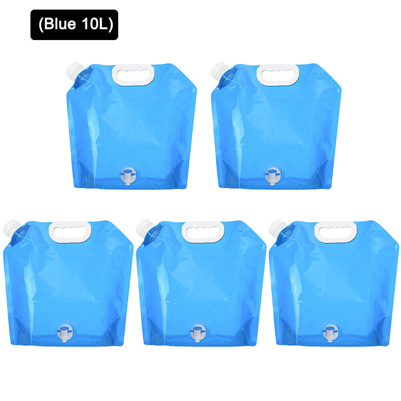 5pcs 10L Portable Outdoor Water Bag Foldable Camping Picnic Carrier (Blue) Newly
