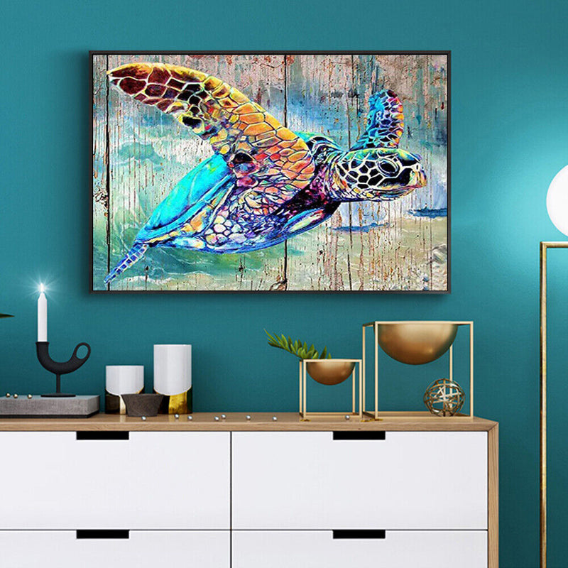 round diamond painting of sea turtle underwater animal
