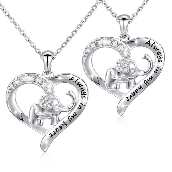 Women Girls "Always In My Heart" Animal Pendant Elephant Necklace Zircon