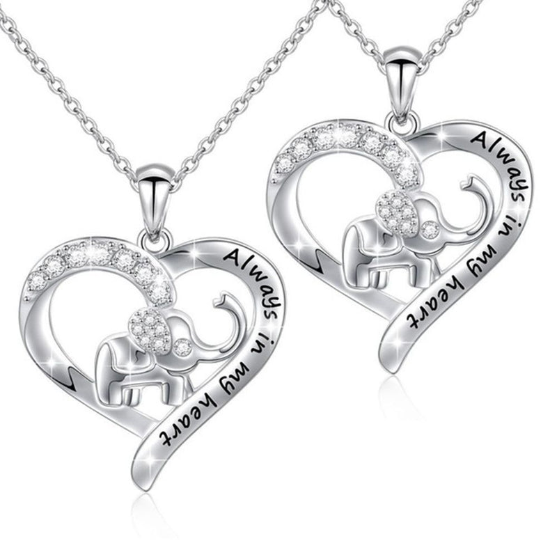 Women Girls "Always In My Heart" Animal Pendant Elephant Necklace Zircon
