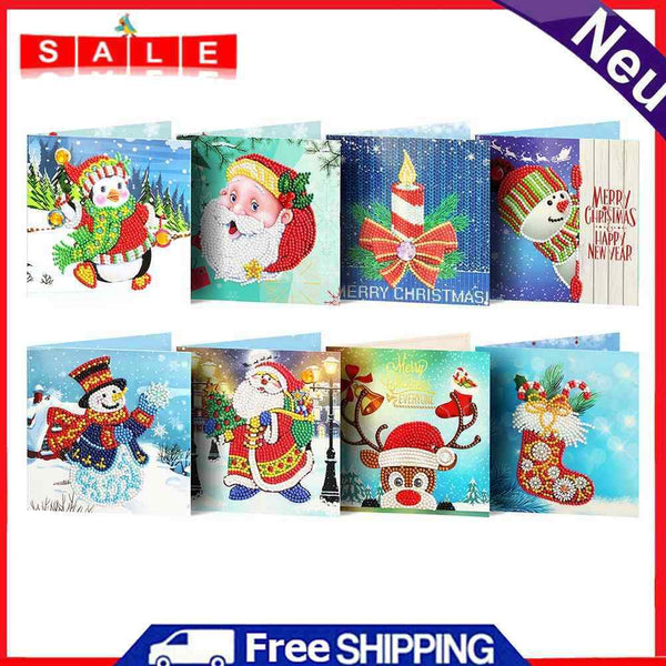 8pcs 5D DIY Diamond Painting Birthday Festival Xmas Special-shaped Greeting Card