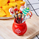 5Pcs/Set Cute Cartoon Steel Dessert Fruit Forks Santa Christmas: