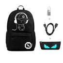 Fashion Men Luminous USB Charge Backpack Preppy School Pen Bag Gift (Black)