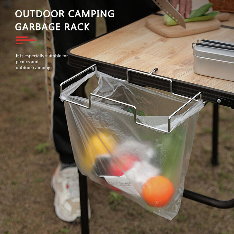 Stainless Steel Outdoor Camping Picnic Trash Bag Holder Garbage Storage Rack