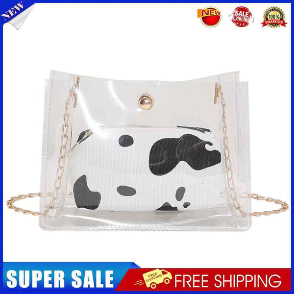 #A 2pcs Transparent PVC Shoulder Bags Women Print Clear Chain Messenger Handba