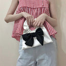 Retro Pleated PU Leather Bowknot Tote Bag Women Contrast Color Small Handbags