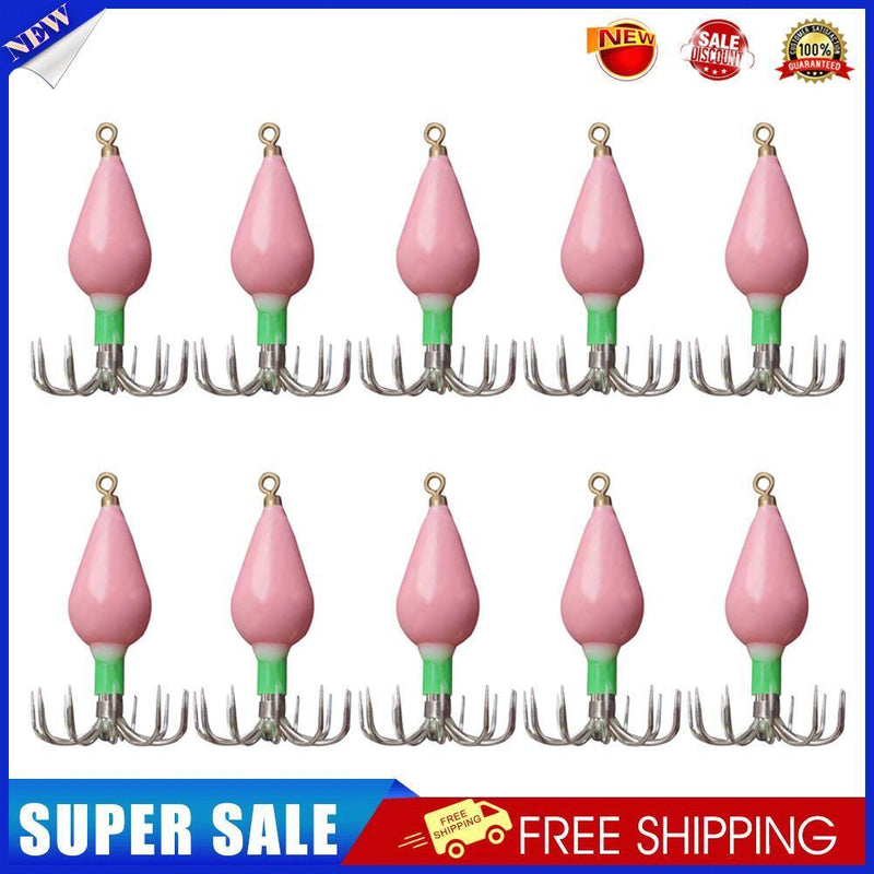 10pcs Squid Jigs Hooks Cuttlefish Octopus Bait Fishhook (Pink Luminous 30g)