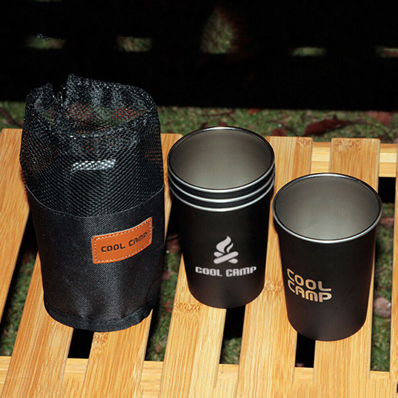 4pcs/lot 350ml Outdoor Camping Tableware Travel Cups Set Stainless Steel