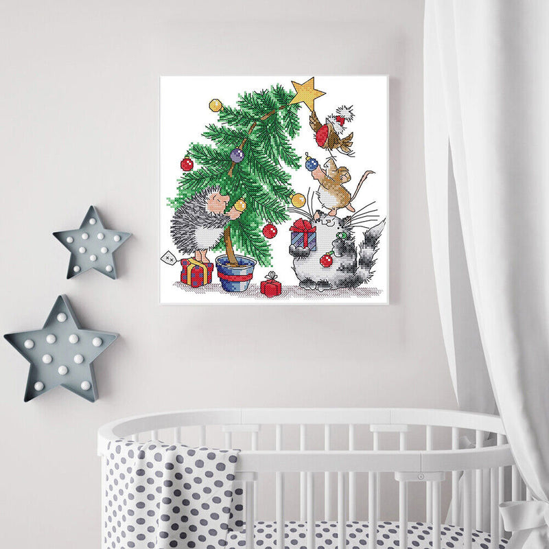 14CT Partial Cross Stitch Christmas Tree Counted DIY Embroidery Home Decoration
