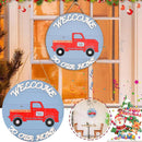 Wooden Christmas Car Home Round Hanging Door Plate w/ Replaceable Accessories/