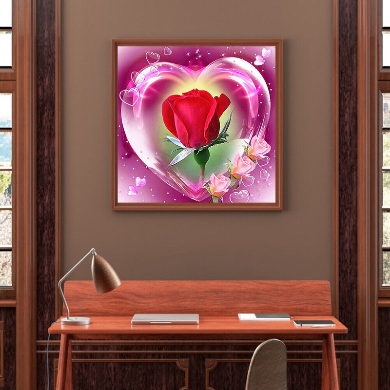 5D DIY Diamond Painting Heart Rose Full Round Drill Mosaic Picture Wall Art Kit