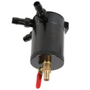 3-Port Baffled Oil Catch Can Tank 2 Inlets 1 Outlet with Drain Valve Black
