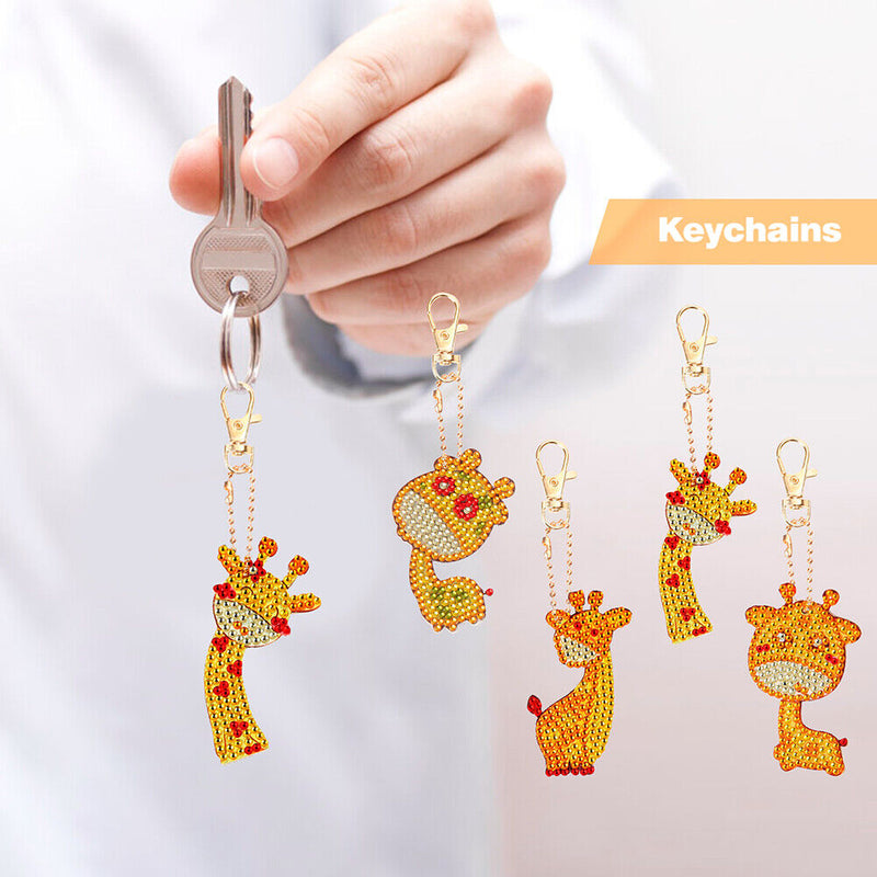 4pcs DIY Diamond Giraffe Keychain Full Special Shaped Drill Painting Kit Newly