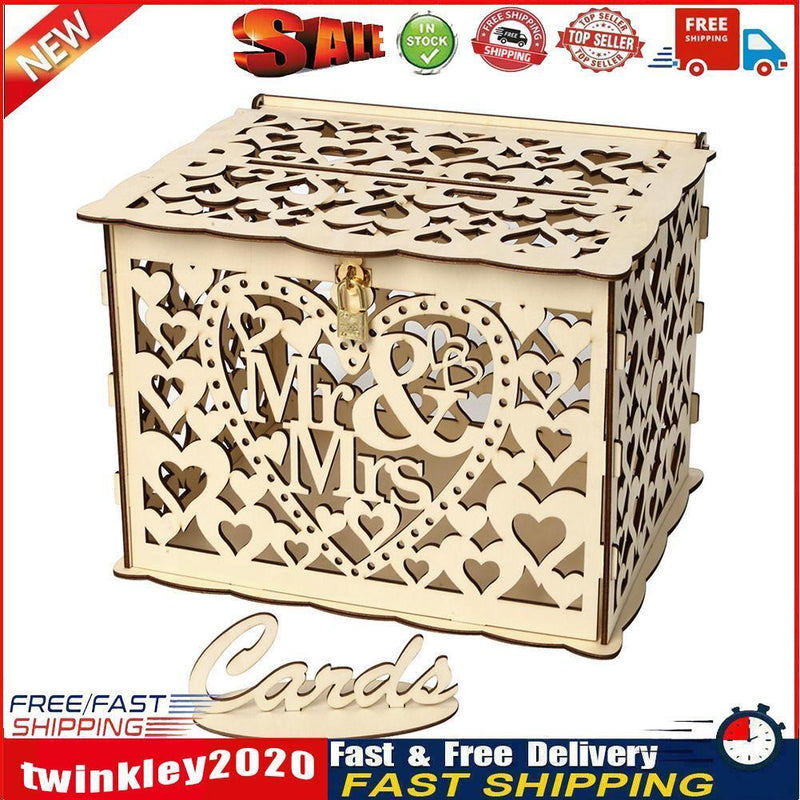 Wood Wedding Card Box DIY Mr Mrs Hollow Love Wedding Supplies Gift (02) Newly