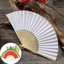 White Hand Held Fan Folding Bamboo Paper Wooden Wedding Party Decor Events V4I1