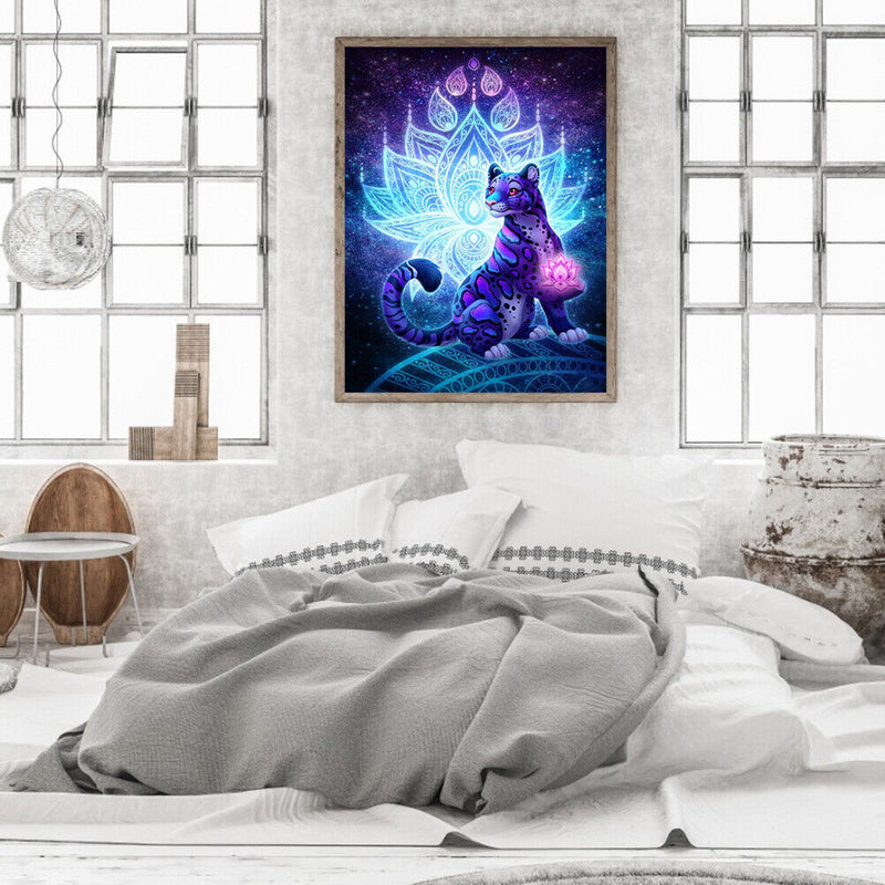 Purple Leopard Oil Paint By Numbers Canvas Drawing DIY Hand Painted Wall Cr