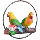 Hanging Decoration Birds Flower Branch Parrot Statue Perching On Metal Ring