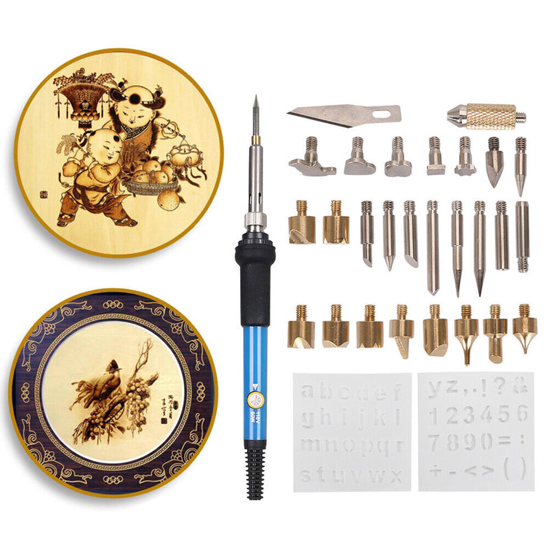 28 in 1 Wood Burning Kit with Soldering Iron + Tips + 2 Stencils + Pen Hold