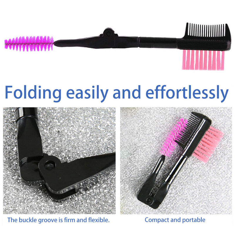 Foldable Double-ended Eyebrow Brush Eyelash Brush Comb for Beauty Makeup To