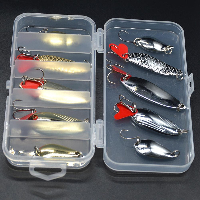 10pcs/pack Fishing Lures Spoon Bait Set Metal Hard Bait Lure Kit with Box
