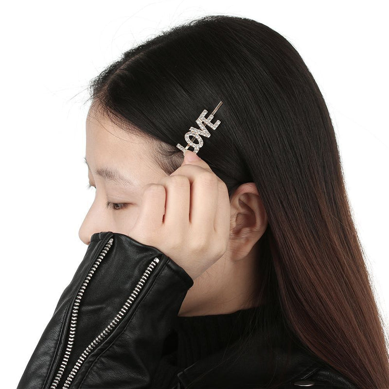 Women Beauty Crystal Hairpins Hair Clips Letter Barrettes Rhinestone Headwear
