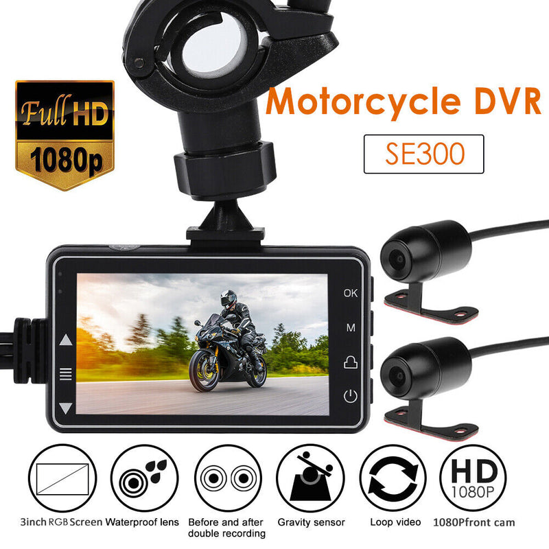 SE300 Motorcycle DVR Dash Cam 3 inch Screen Front+Rear View Motorcycle Camera