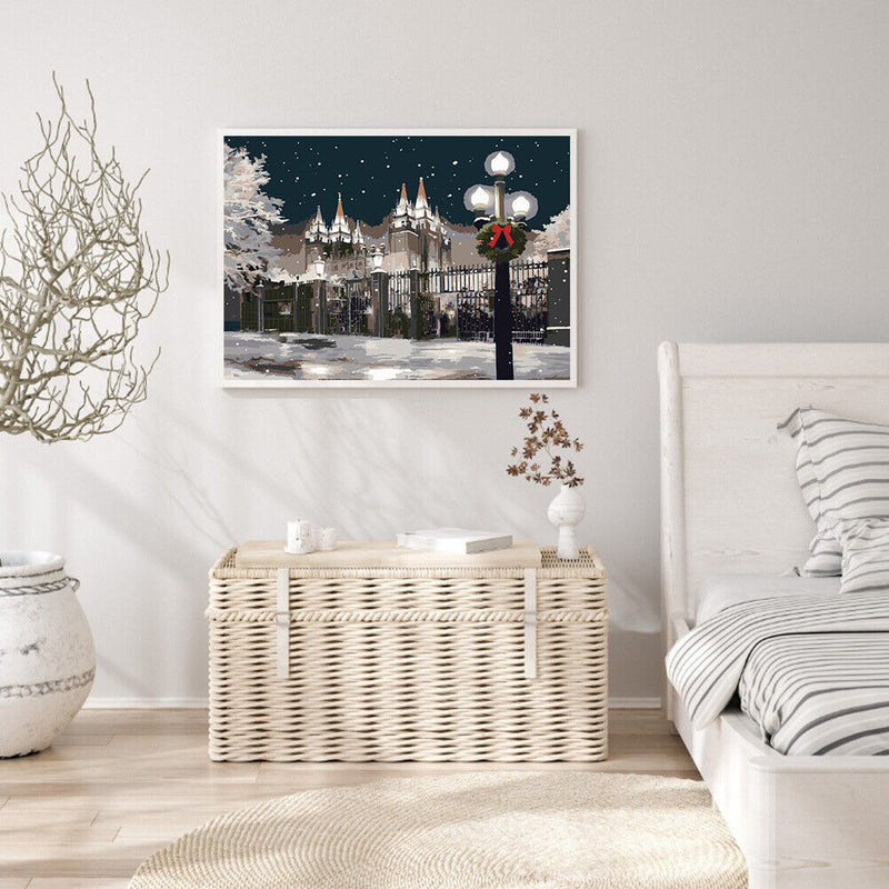 Hand Painted on Canvas DIY Castle in Snow Oil Paint By Numbers Drawing Kit Craft
