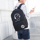 Fashion Men Luminous USB Charge Backpack Preppy School Pen Bag Gift (Black)