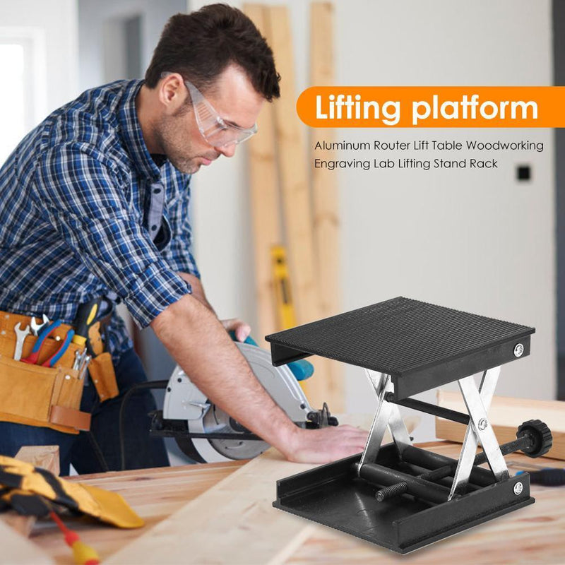 Aluminum Router Lift Table Woodworking Engraving Lab Lifting Stand (Black) Newly