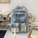 Large Capacity Plaid School Student Bag Preppy Style Portable Shoulder Rucksa