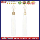 Women Fashion Multicolor Metal Triangle Retro Tassel Jewelry Earrings Beige