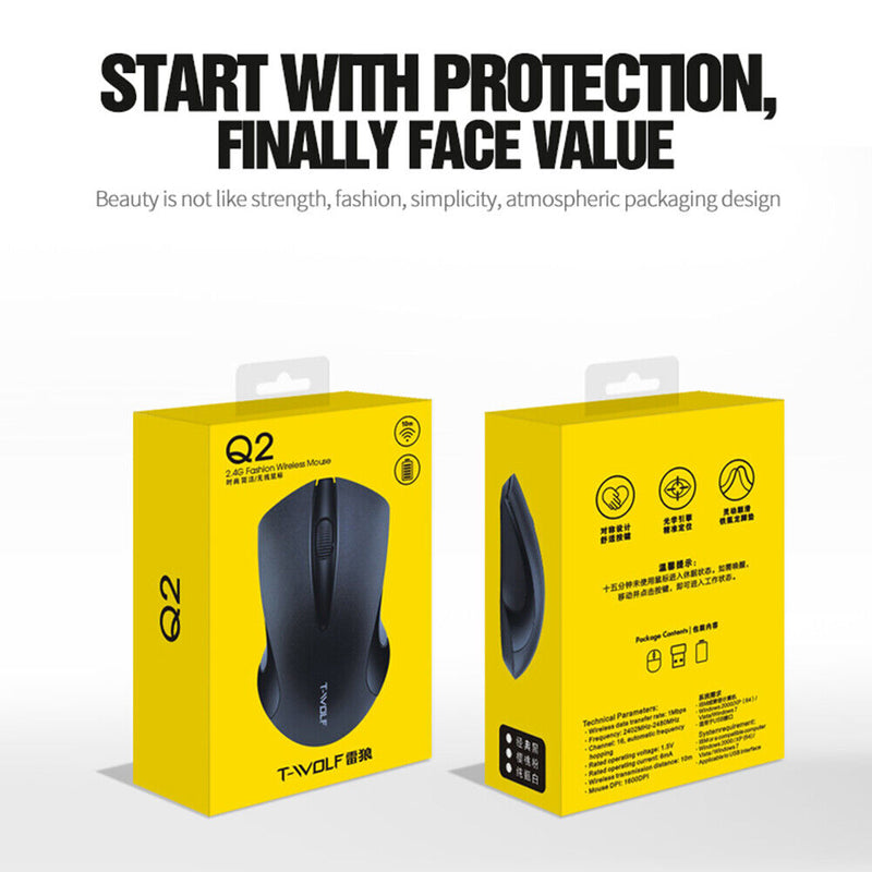 Q2 1200dpi 2.4G Cordless Silent Mouse Computer Wireless Mice with USB Receiver