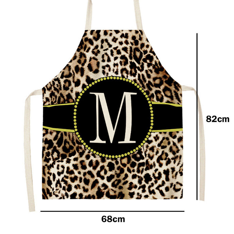 Leopard M Printed Linen Apron Waterproof Kitchen Bibs Pinafore (82X68CM)