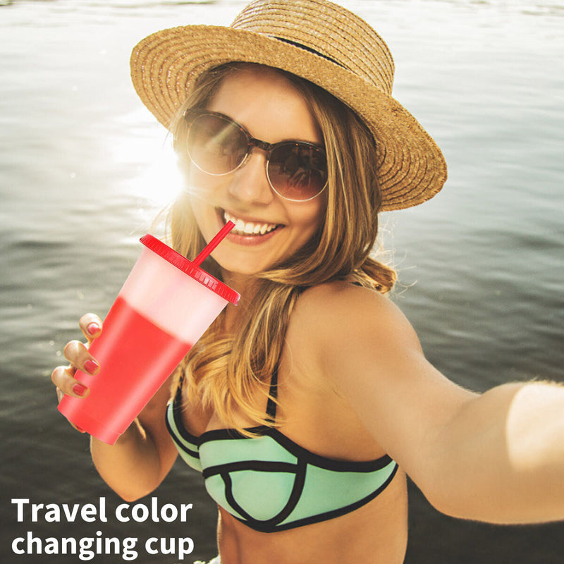 Reusable Color Changing Cups 7pcs Cold Drinks Travel Tumbler with Lids Straws