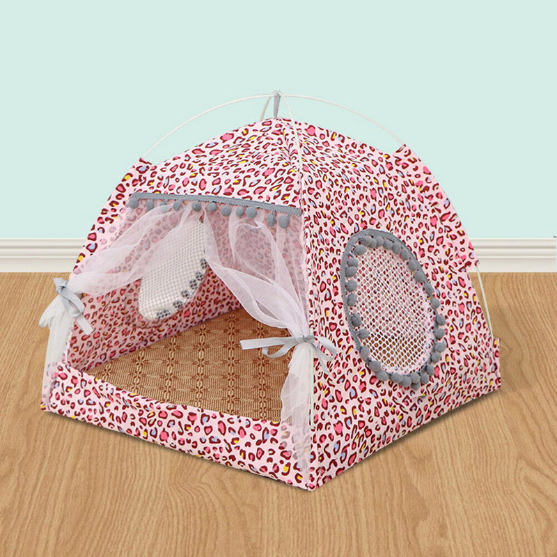 Dog Bed Cat Tent House Mat Puppy Kennel Cushion Pet Pad Supply (Pink S) Newly