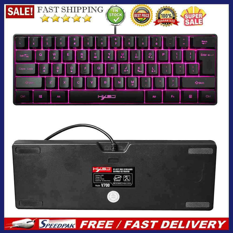 HXSJ V700 61 Keys USB PC Gamer Colorful RGB Light Wired Keyboard for Home Office