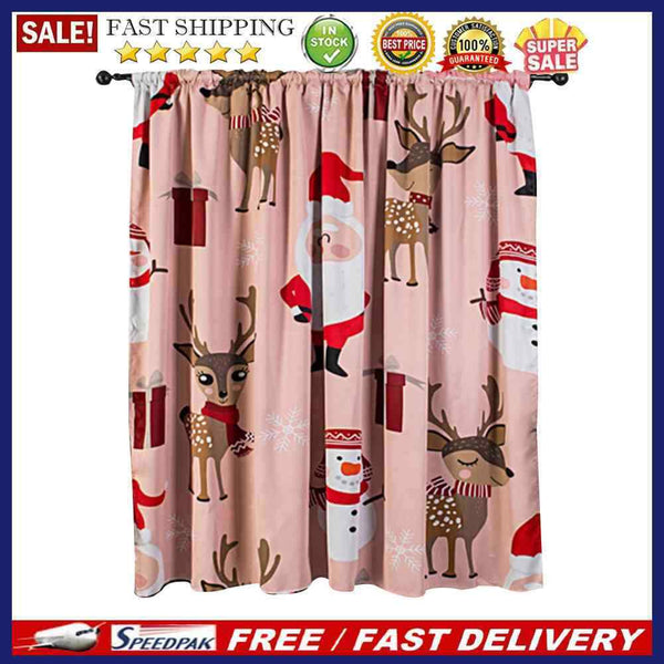 Window Curtain Pink Base Elk Santa Painting Polyester Room Christmas Decoration