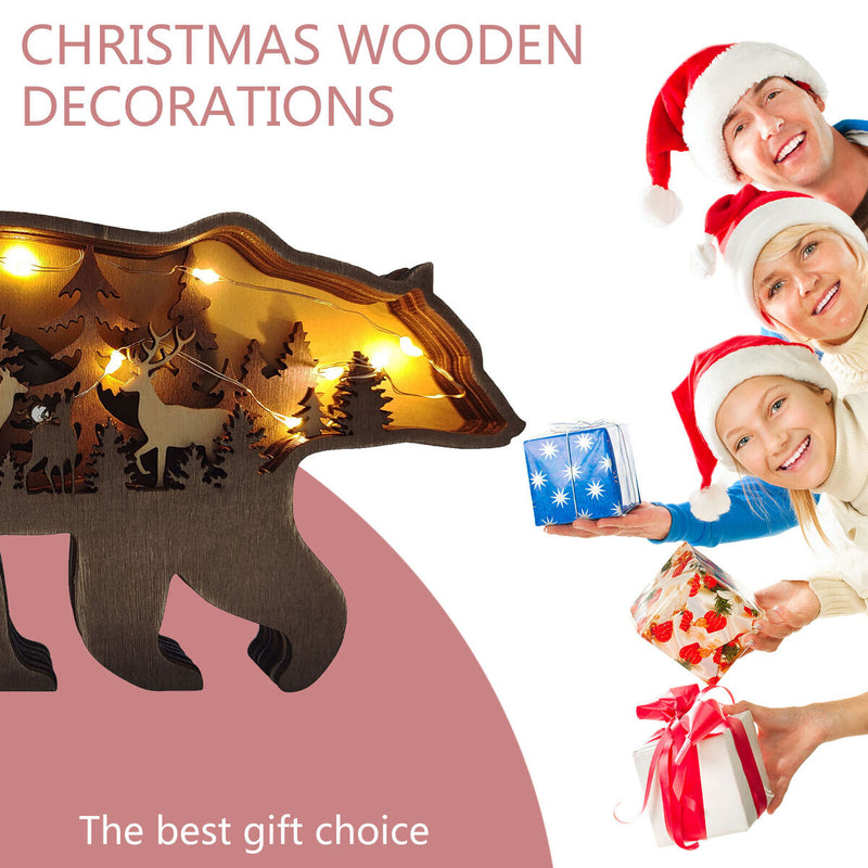 Wooden Ornaments Hollow Multi-Layer Animal Scene Display with Light (Bear) Newly