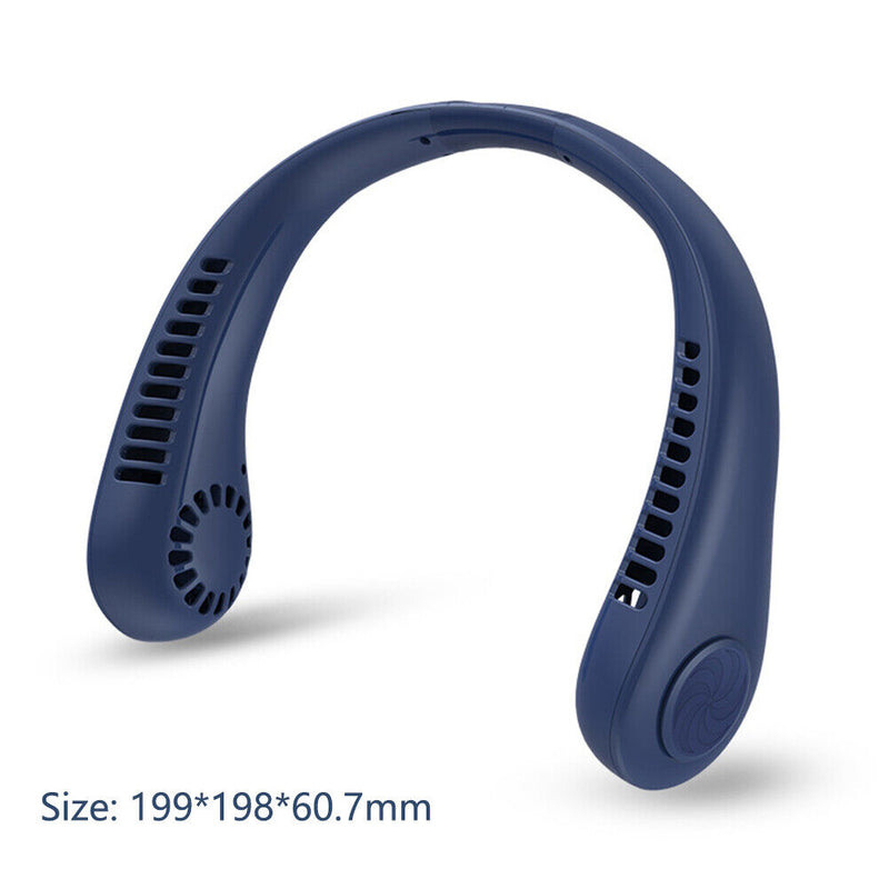Mini Neck Fan USB Rechargeable Bladeless Fan Neck Air Conditioner (Blue)
