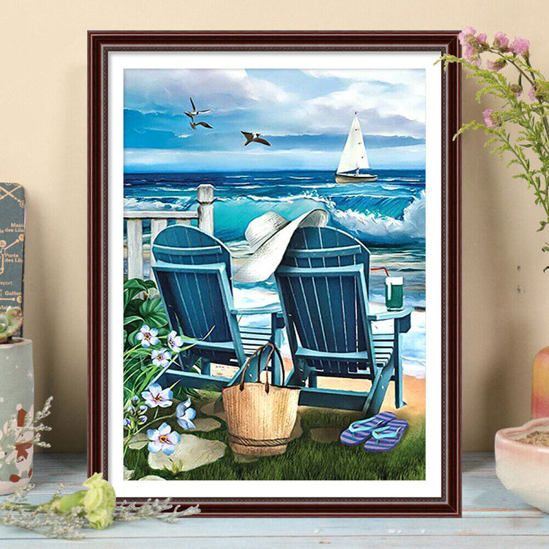 40x50cm Beach Lounge Chair Frameless Oil Paint By Numbers DIY Painting Craft Kit