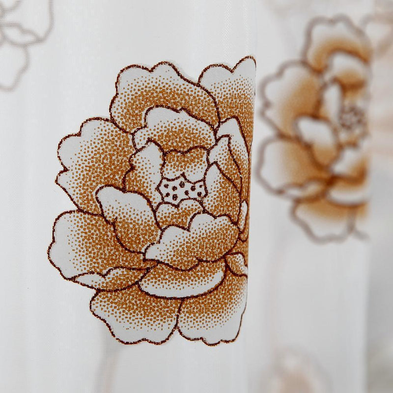 2PCS Peony Curtain Living Room Bedroom Home Door Window Curtain (Coffee)