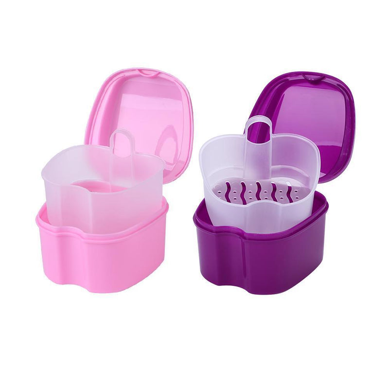Dental False Teeth Storage Box with Hanging Net Container Organizer (Purple)