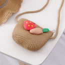 Summer Kids Girls Straw Shoulder Bag Strawberry Carrot Beach Sun Hat Coin Purse