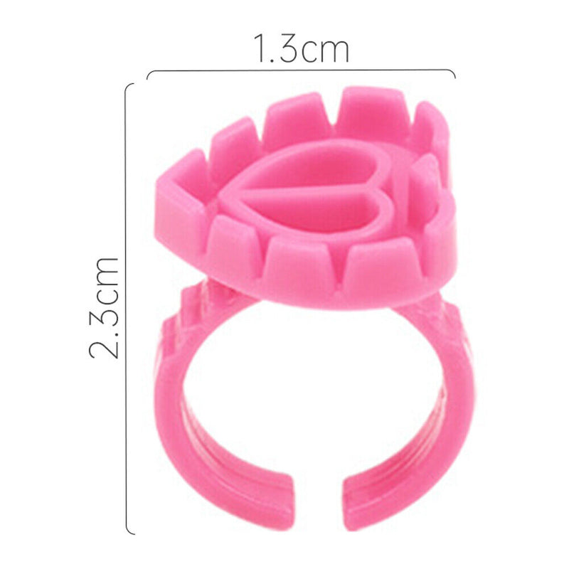 100pcs Heart Eyelash Extension Glue Ring Holder Eyelash Glue Cup (Rose Red)