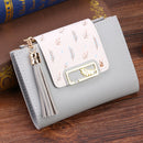 Tassels Women Short Wallet PU Leather Clutch Card Bag Female Purse (Grey)