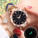 PU Leather Strap Quartz Watch Women Star Sky Round Dial Wristwatch (Brown) Newly
